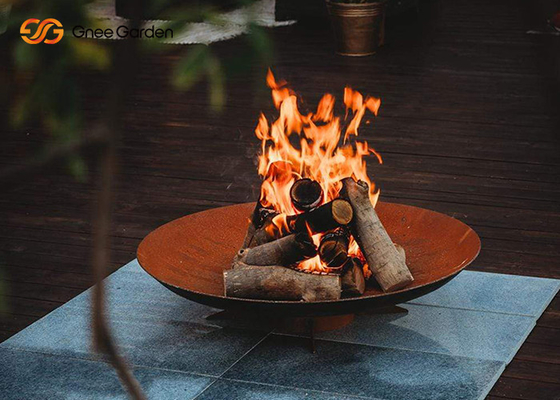 เตาอั้งโล่ สนามหลังบ้าน ลาน Firepit การเผาไหม้ไม้ สวน Corten Steel Outdoor Fire Pit