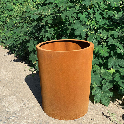 สนามหลังบ้านกลางแจ้งรอบ Corten Steel กระถางดอกไม้ Metal Planter Boxes