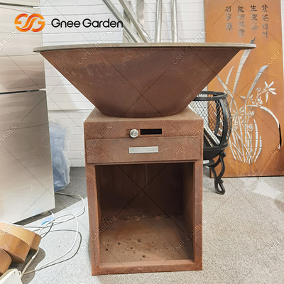 Pre Weathered Corten Steel Firepits Charcoal Barbecue Pit ขนาดที่ปรับแต่งได้