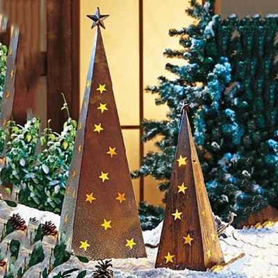 เครื่องประดับสวนโลหะคริสต์มาส 500 มม. เครื่องประดับ Corten Garden พร้อม LED