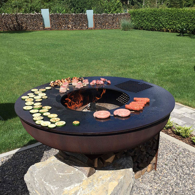 Corten Steel KD Outdoor BBQ Fire Pit Round Pre สนิม