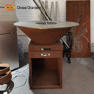 Garden Rust Corten Steel เตาทำอาหารกลางแจ้ง Fire Pit BBQ Grill บริการบรรจุภัณฑ์