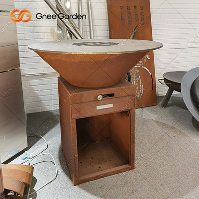 การเผาไหม้ไม้ Corten Steel Outdoor BBQ Table Fire Pit เตาย่างบาร์บีคิวถ่าน