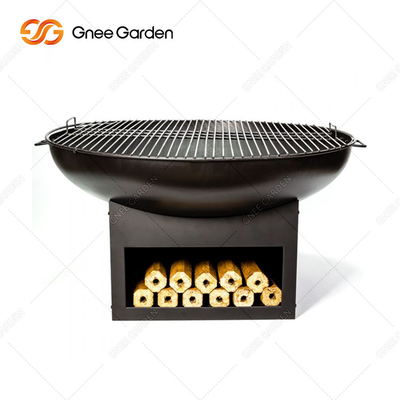 เตาย่างบาร์บีคิวกลางแจ้ง Plancha Grill Corten Steel Fire Pit สีดำ