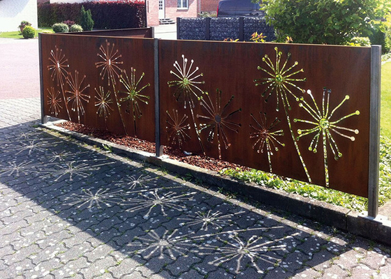 รูปแบบการตัดด้วยเลเซอร์แบบดอกแดนดิไลอัน Corten Steel Garden ตกแต่งหน้าจอ