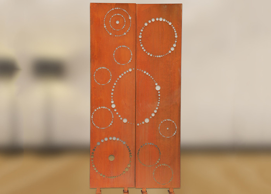 1800x900mm โลหะ สวน เครื่องประดับ Corten Steel หน้าจอตกแต่ง Circle Pattern