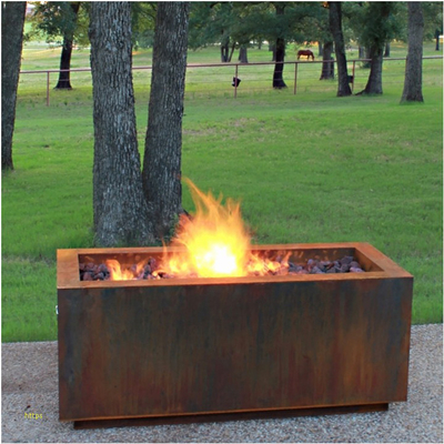 เตาเผาไม้ Corten Steel Fire Pit รูปสี่เหลี่ยมผืนผ้า