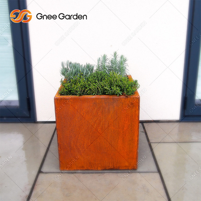 สวนกลางแจ้งโลหะชาวไร่ Corten เหล็กกระถางดอกไม้กำหนดเองทาสี
