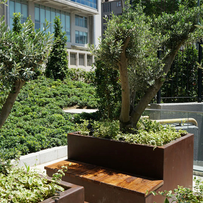สวนกลางแจ้งกระถางดอกไม้เหล็ก Corten ขนาดใหญ่