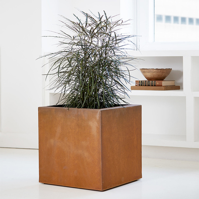 กำหนดเองกลางแจ้งขนาดใหญ่ชาวไร่กล่องสี่เหลี่ยม Corten Steel กระถางดอกไม้