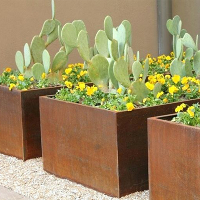 กำหนดเองกลางแจ้งขนาดใหญ่ชาวไร่กล่องสี่เหลี่ยม Corten Steel กระถางดอกไม้