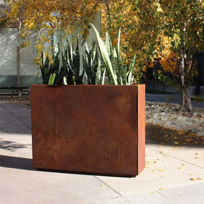 ปรับแต่ง Corten Steel Planter กระถางดอกไม้โลหะสี่เหลี่ยมกลางแจ้งขนาดใหญ่