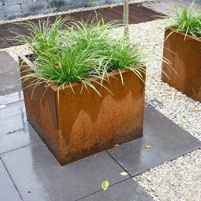 Garden Corten Steel Span กล่องปลูกต้นไม้ขนาดใหญ่สนิมเหล็กผุกร่อนสำหรับบ้านไร่