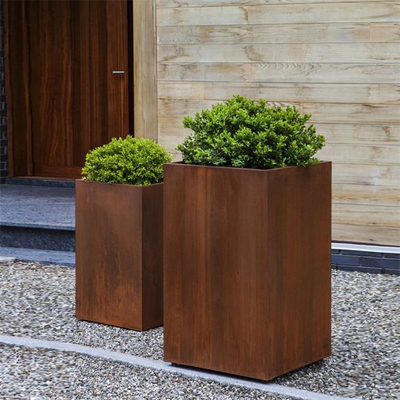 Garden Corten Steel Span กล่องปลูกต้นไม้ขนาดใหญ่สนิมเหล็กผุกร่อนสำหรับบ้านไร่