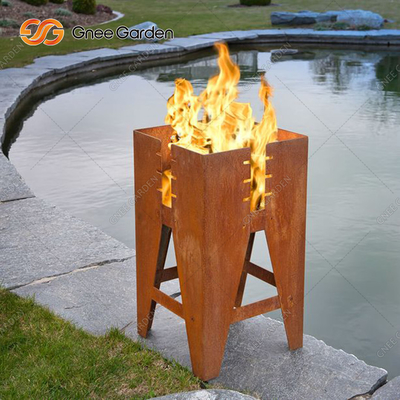 ตารางรอบการเผาไหม้ Corten เหล็กชามแบบพกพาสวนกลางแจ้ง Patio Fire Pit Table