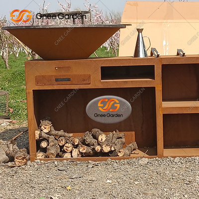 เตาถ่านบาร์บีคิวที่ไม่ซ้ำใคร Corten Steel Bbq Grill สำหรับห้องครัวกลางแจ้ง