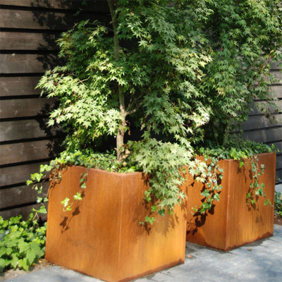 Commercial Rusty Corten Steel Outdoor Metal Planter ทนต่อสภาพอากาศ