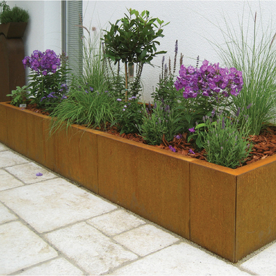 Outdoor Street 0.8mm Corten Steel Square Planter Box สำหรับสวนสาธารณะ Weather Proof