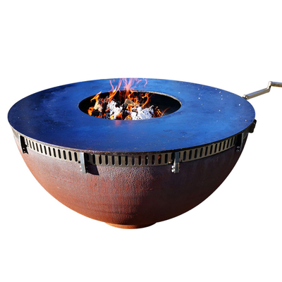 OEM ODM เตาทำอาหารกลางแจ้ง Corten Steel Ring Bbq Fire Pit พร้อม Log Store