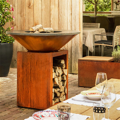 การปรับแต่ง Corten Steel Bbq Grill Garden Barbecue Charcoal Grill ความทนทานสูง
