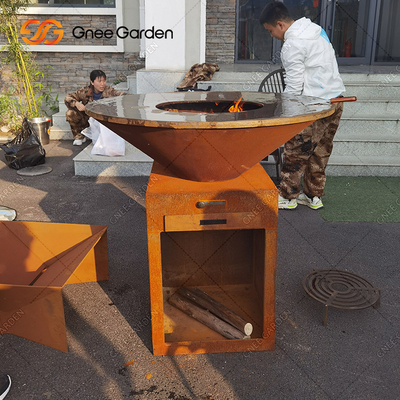 Pre Weathered Corten Steel Firepits Charcoal Barbecue Pit ขนาดที่ปรับแต่งได้