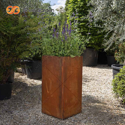 SGS Custom Long Square Corten Steel Flower Pots ทนต่อสภาพอากาศที่ทันสมัย