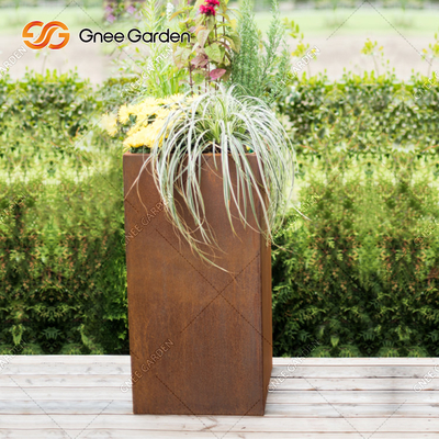 SGS Custom Long Square Corten Steel Flower Pots ทนต่อสภาพอากาศที่ทันสมัย