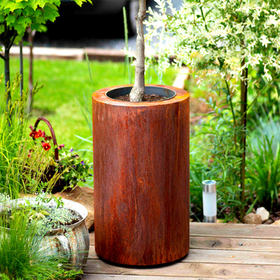 เครื่องปลูกเหล็ก Corten Steel แบบกลมสำหรับสวน