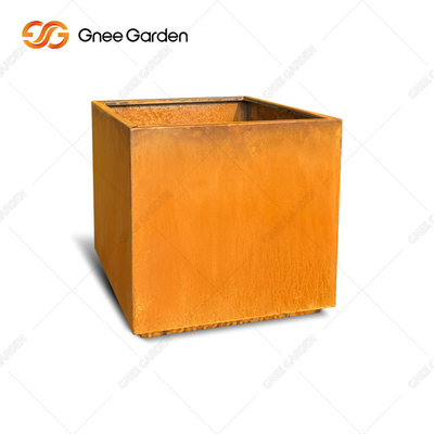 Garden Corten Steel Rustic Outdoor Metal Planters สี่เหลี่ยมขนาดใหญ่