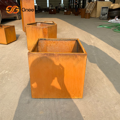 Garden Corten Steel Rustic Outdoor Metal Planters สี่เหลี่ยมขนาดใหญ่