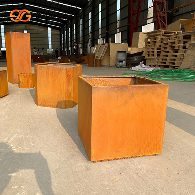 Corten Steel Square Rusty Planter Boxes ทนต่อสภาพอากาศสำหรับดอกไม้
