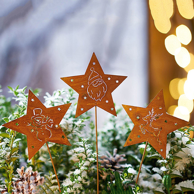 รูปดาว Weathering Steel Metal Garden Ornaments ตกแต่งคริสต์มาส