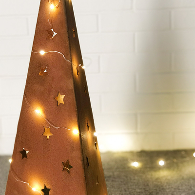 เครื่องประดับสวนโลหะคริสต์มาส 500 มม. เครื่องประดับ Corten Garden พร้อม LED