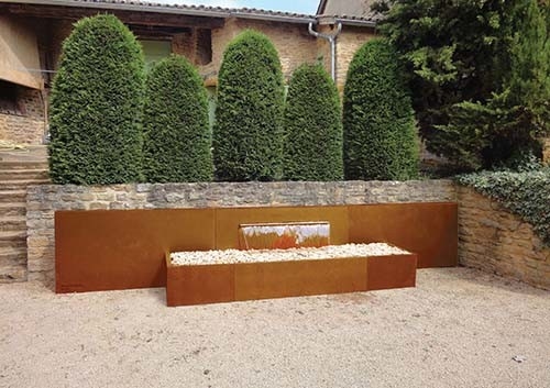 โมเดิร์น Corten Steel Water Fountain สวนกลางแจ้งภูมิทัศน์สี่เหลี่ยมผืนผ้า