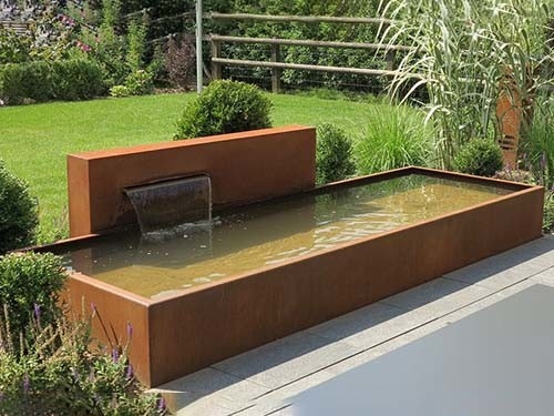 โมเดิร์น Corten Steel Water Fountain สวนกลางแจ้งภูมิทัศน์สี่เหลี่ยมผืนผ้า