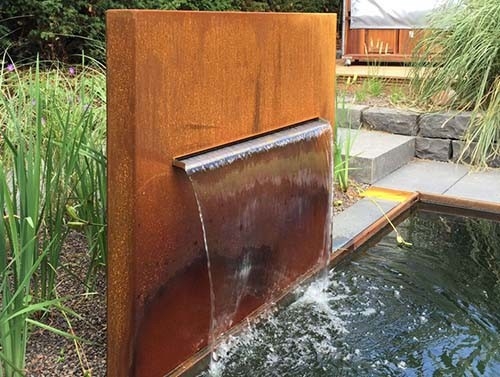 โมเดิร์น Corten Steel Water Fountain สวนกลางแจ้งภูมิทัศน์สี่เหลี่ยมผืนผ้า