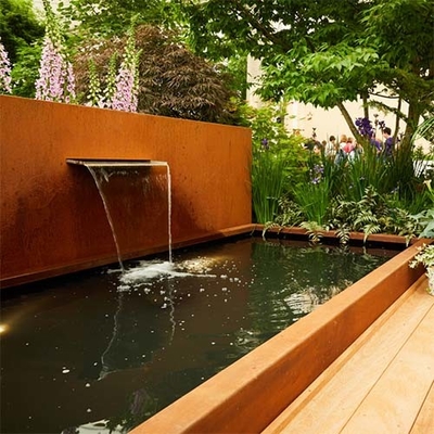 โมเดิร์น Corten Steel Water Fountain สวนกลางแจ้งภูมิทัศน์สี่เหลี่ยมผืนผ้า