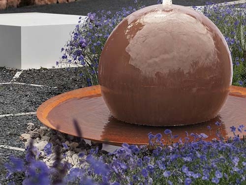 Outdoor Rusty Corten Steel Garden Fountain Ball รูปน้ำตก