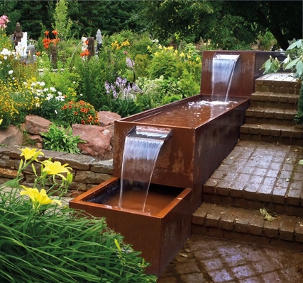 SGS Outdoor Metal Garden Ornaments Corten Steel Pond คุณสมบัติน้ำ Rusty Red