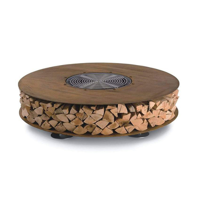 ที่เก็บฟืนแบบกลม Corten Steel เฟอร์นิเจอร์โลหะกลางแจ้ง ที่วางไม้ Fire Pit Table With Chairs
