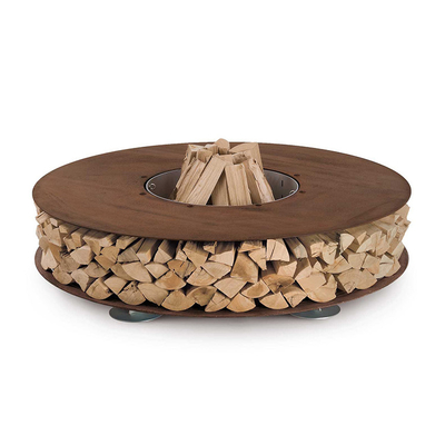 ที่เก็บฟืนแบบกลม Corten Steel เฟอร์นิเจอร์โลหะกลางแจ้ง ที่วางไม้ Fire Pit Table With Chairs
