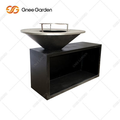 โต๊ะไฟเหล็ก Corten ทรงสี่เหลี่ยมผืนผ้ามัลติฟังก์ชั่นพร้อมที่เก็บล็อก