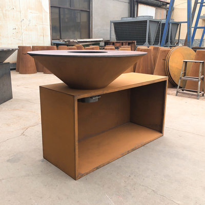 โต๊ะไฟเหล็ก Corten ทรงสี่เหลี่ยมผืนผ้ามัลติฟังก์ชั่นพร้อมที่เก็บล็อก