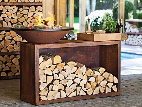 กรวยเผาไม้กลางแจ้งรูปทรง Corten Steel Rust BBQ Fire Pit ปรับแต่งได้