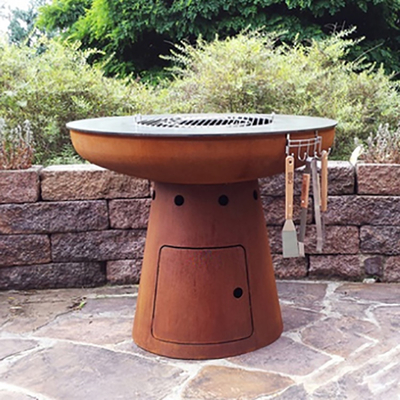 Corten Steel เตาทำอาหารกลางแจ้ง 100 ซม. Corten Steel Fire Pit สำหรับบาร์บีคิว