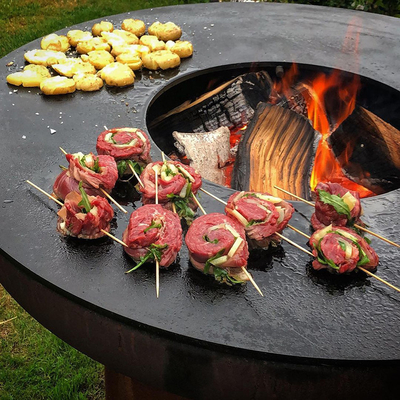 Corten Steel เตาทำอาหารกลางแจ้ง 100 ซม. Corten Steel Fire Pit สำหรับบาร์บีคิว