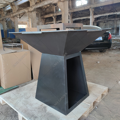 Corten Steel BBQ Fire Pit Grill รูปสี่เหลี่ยมคางหมูเตาทำอาหารกลางแจ้งสำหรับ Garden