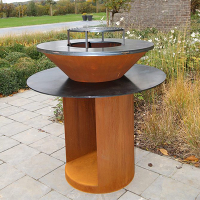สวนกลางแจ้ง Bbq Kitchen Grill Corten Steel Barbecue Wood Burning