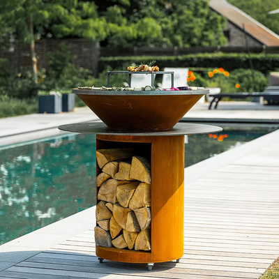 Metal Garden Corten Steel เตาย่างถ่านบาร์บีคิวกลางแจ้งก่อนขึ้นสนิม