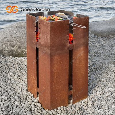การทำอาหารกลางแจ้ง Corten Metal Barbecue Grill Heavy Duty